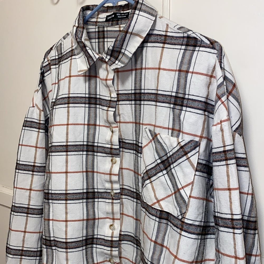 SHEIN XL Essence Plaid Drop Shoulder Button Up Pocket Front Shirt - Picture 12 of 13